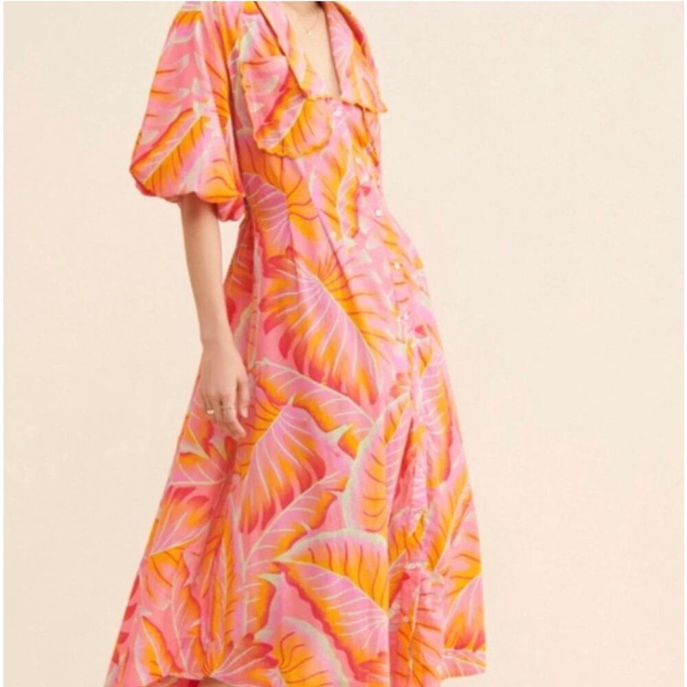 Farm Rio Bright Forest Midi Dress Size XS Tropical Vacation Designer Cotton